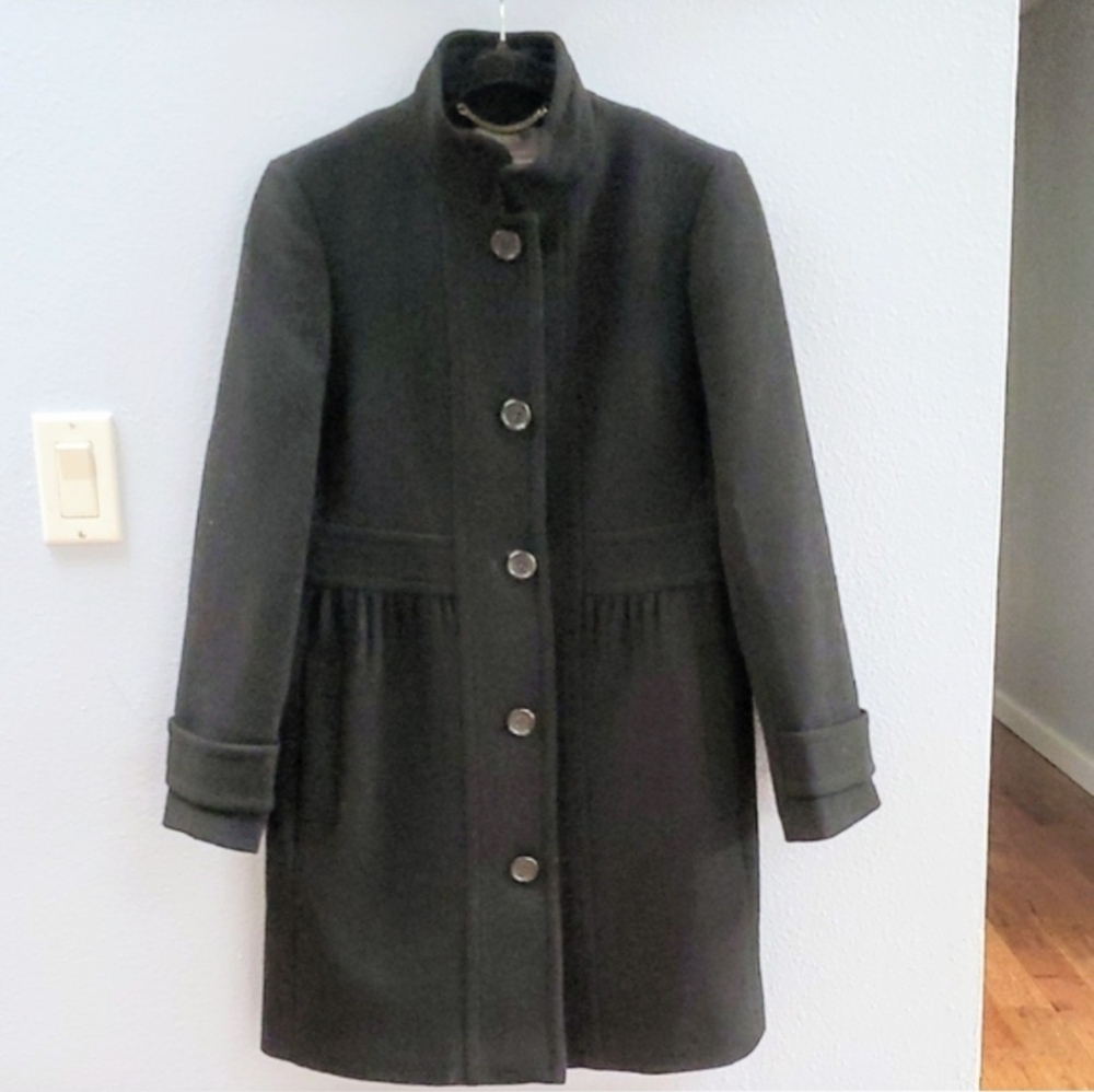 J. Crew Double Cloth Wool Peplum Black Pea Coat